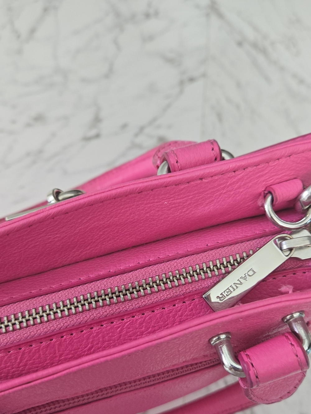 Danier Pink Bubble Gum  Leather Satchel Handbag with Lock Accent - Picture 7 of 8